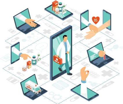 Doctor and patient connected online – illustration